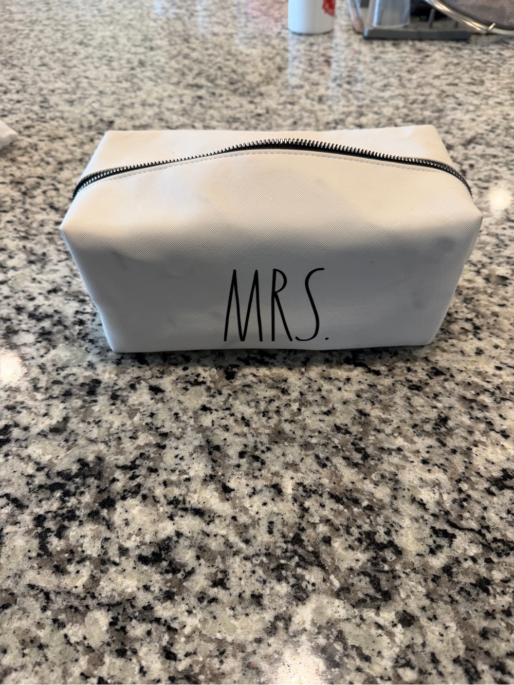 Rae Dunn White "MRS." Cosmetic Bag with Black Lettering